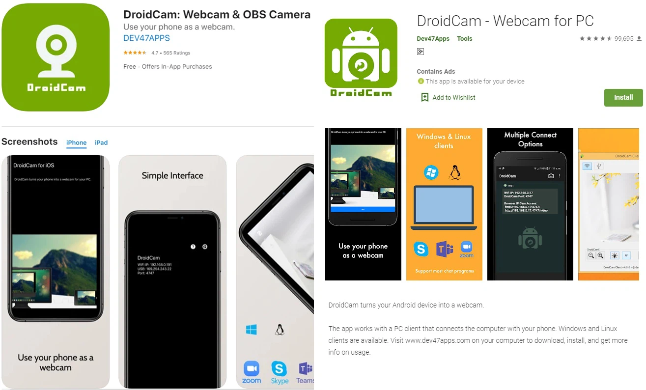 DroidCam application to your phone