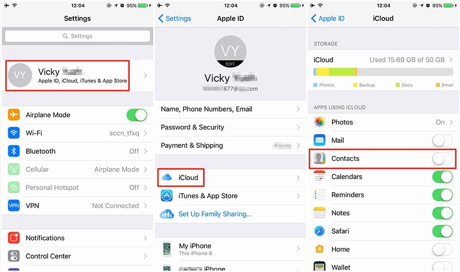 Sync contacts on iPhone using iCloud
