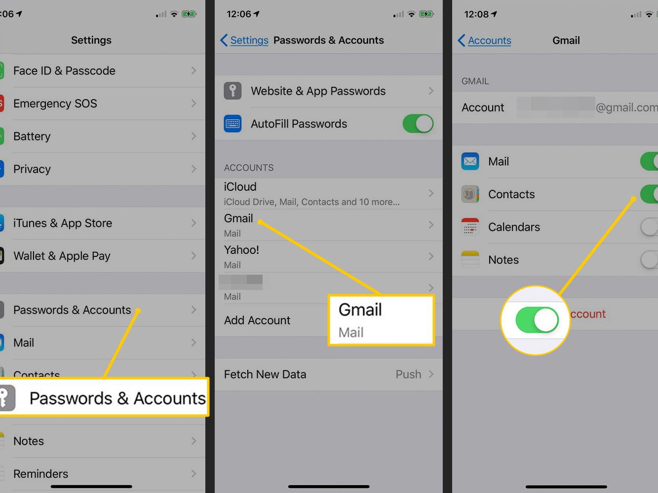 Sync contacts on iPhone with Gmail